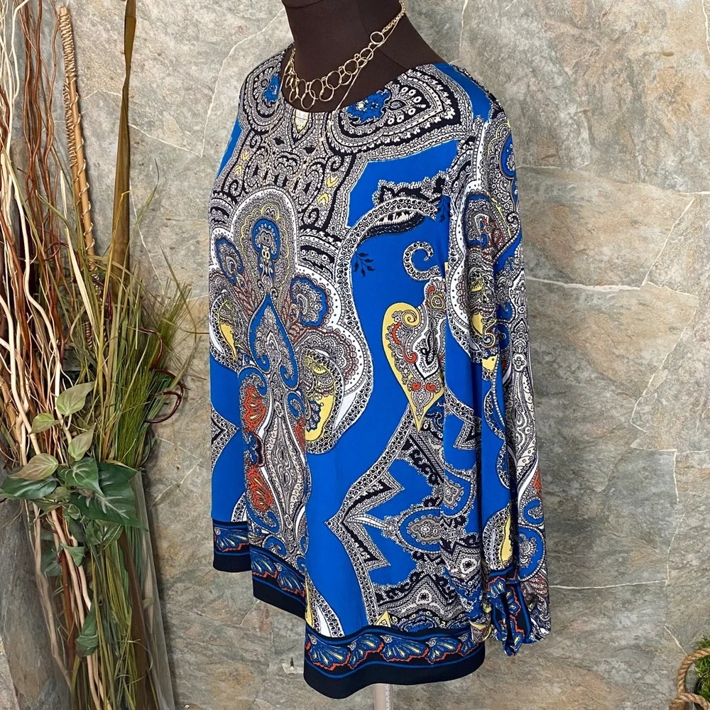 Alani shirt top blouse tunic colorful vibrant paisley stretch extra sleeves XL - Picture 5 of 11